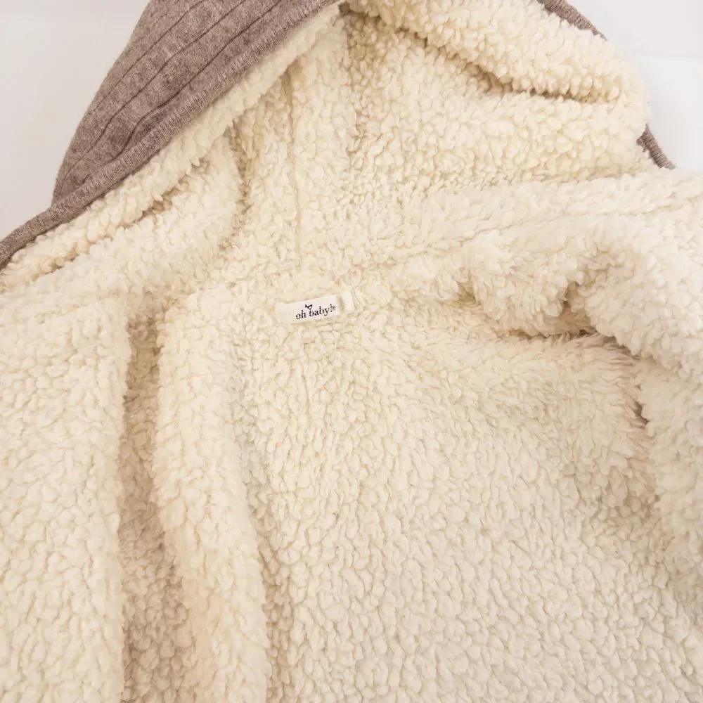 Oh baby! Warm Sherpa Lined Wide‎ Rib Sweater Knit Snowdrift Hoodie Brown Sz 6m